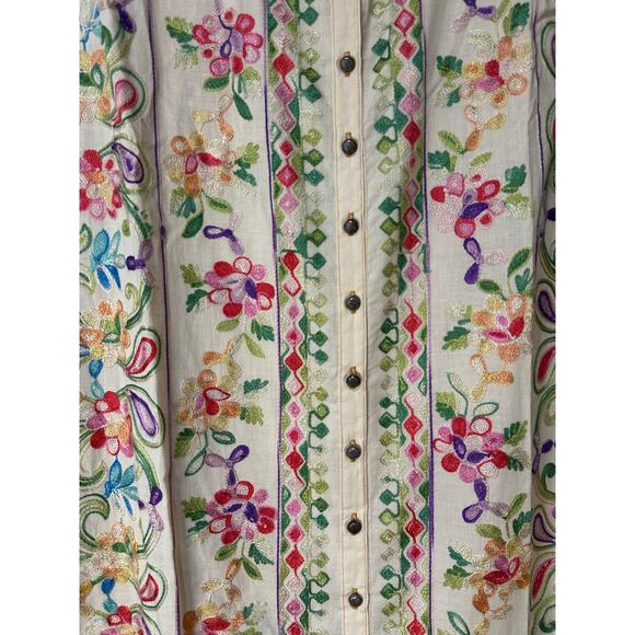Aratta Silent Journey Collection Midi Dress Large NWT Cream Embroidered Florals - Picture 5 of 16